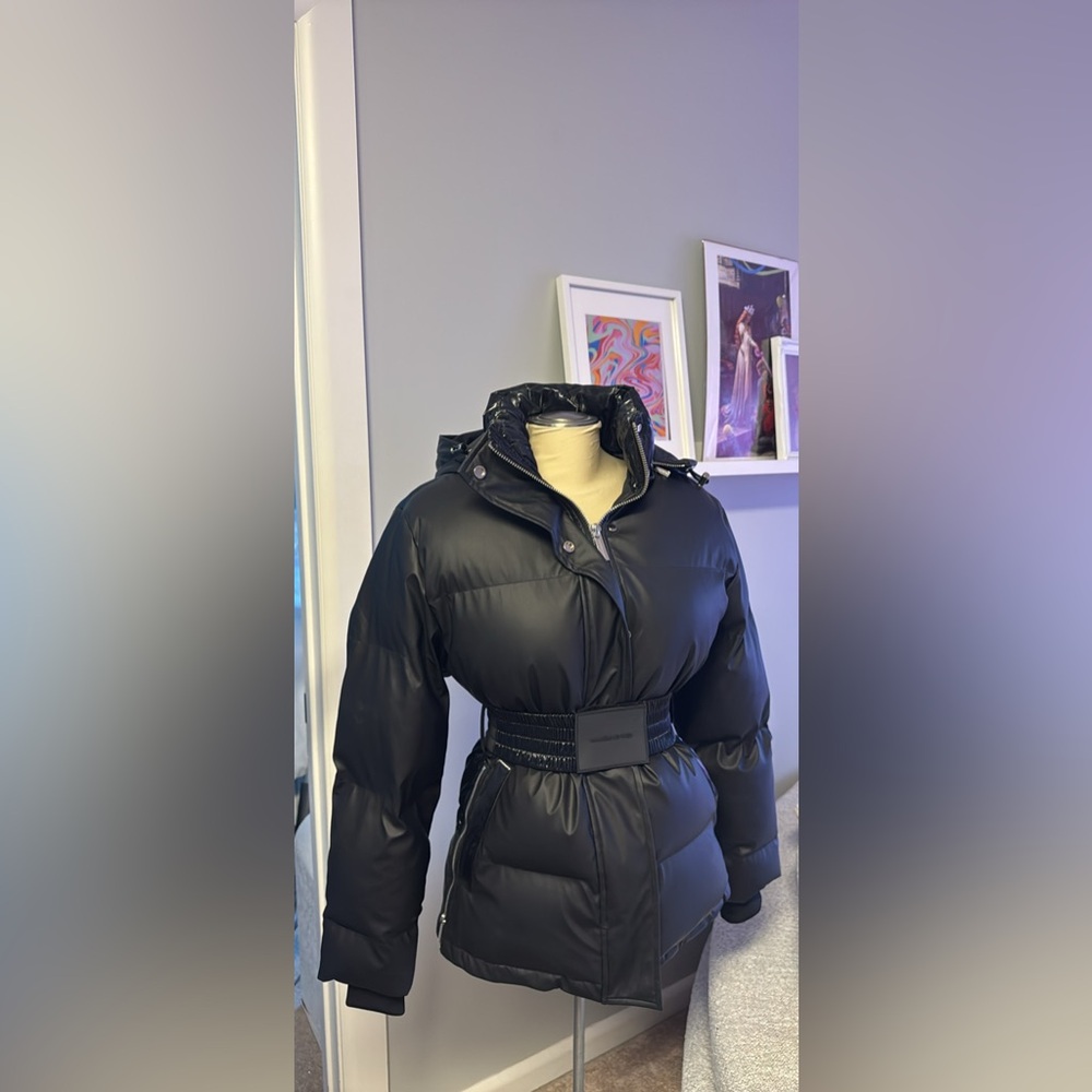 Maniere De Voir Belted Black Puffer Jacket